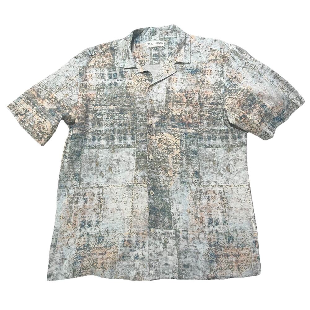 Zara Men's Short Sleeve Button Up Medium M Abstract Print Shirt